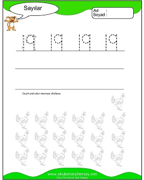 okul öncesi 1 sayısı çizgi çalışması